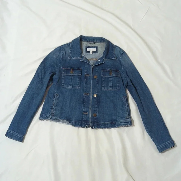 LOFT Raw Hem Cropped Denim Jacket, Color Blue Size S - Picture 3 of 16